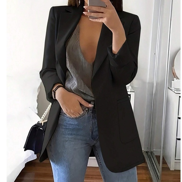 Classic Button Pockets Minimalist Blazer Jacket - Picture 2 of 6